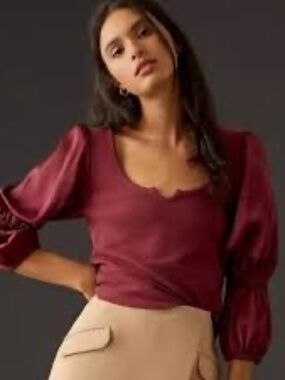 Anthro Maeve Small Berry Ballon Sleeves Top